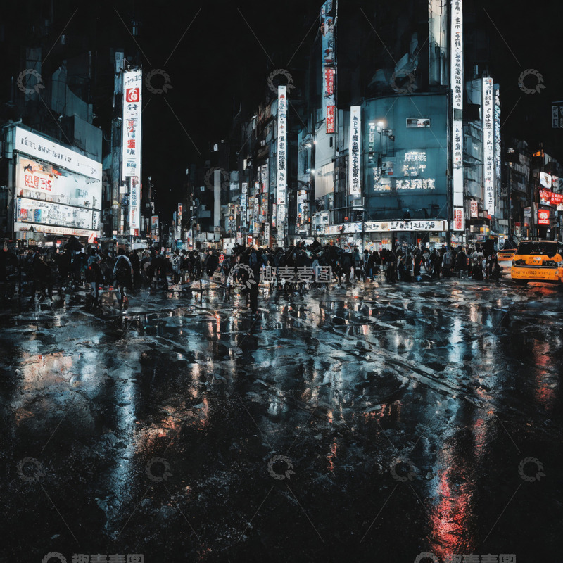 高清大图下载【趣麦麦图】阴雨下的霓虹灯3