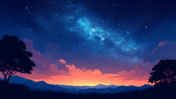 傍晚的夜空卡通手绘插画