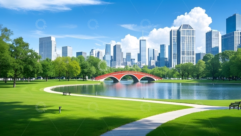 高清大图下载【趣麦麦图】 晴朗天气下的城市公园景观9