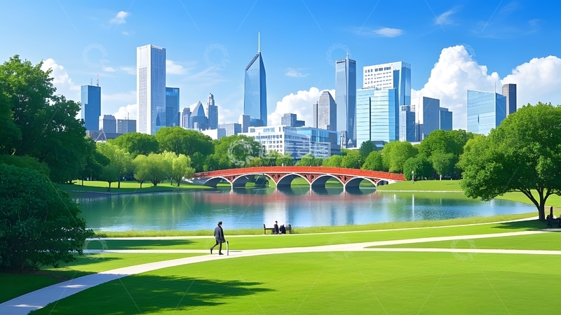 高清大图下载【趣麦麦图】 晴朗天气下的城市公园景观12