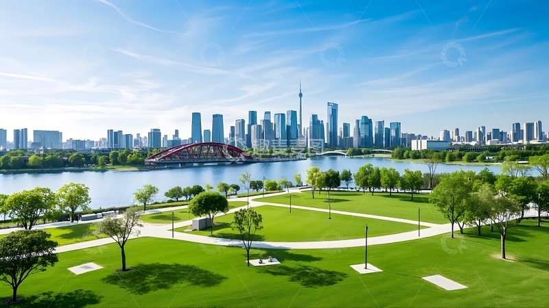 高清大图下载【趣麦麦图】 晴朗天气下的城市公园景观3