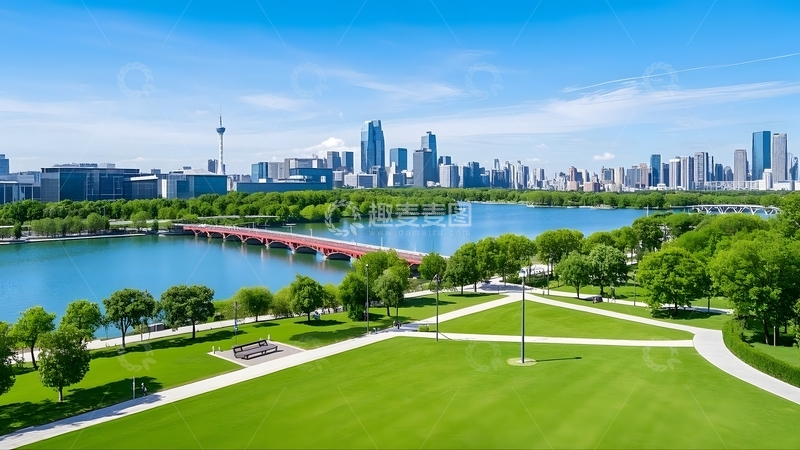 高清大图下载【趣麦麦图】 晴朗天气下的城市公园景观4