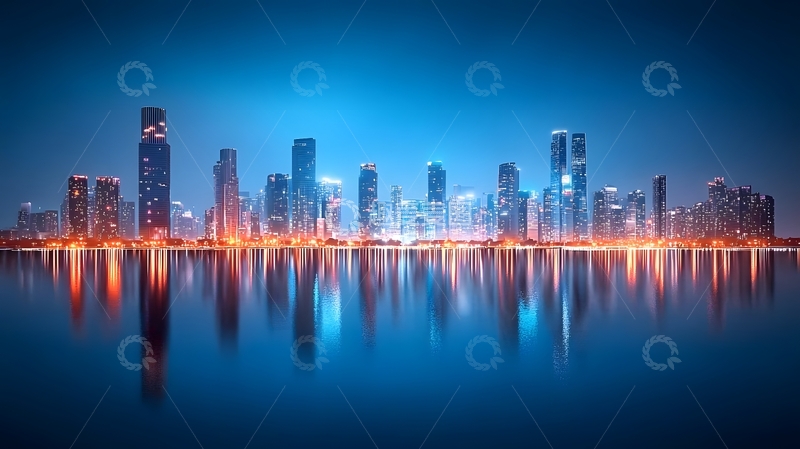 高清大图下载【趣麦麦图】蓝色背景城市全景图片