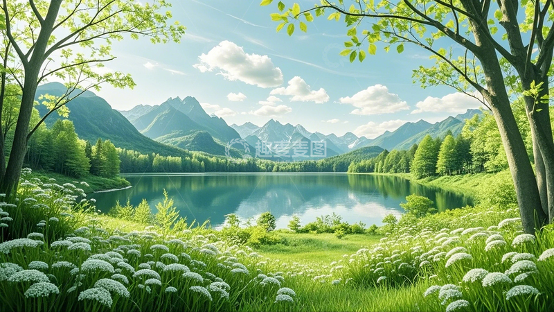 高清大图下载【趣麦麦图】绿水青山湖泊林地