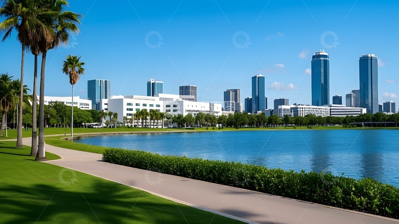 高清大图下载【趣麦麦图】 晴朗天气下的城市公园景观6