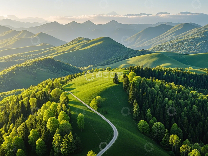 高清大图下载【趣麦麦图】原野小径绿色远山