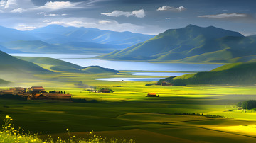 俯瞰山间的田野