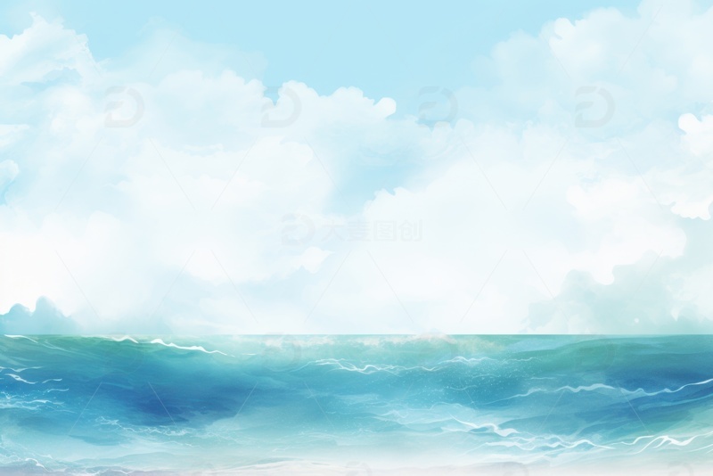 蓝色大海水彩晕染背景