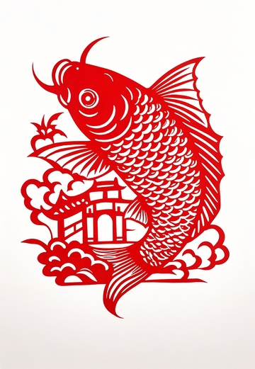 国粹剪纸鲤鱼跃龙门