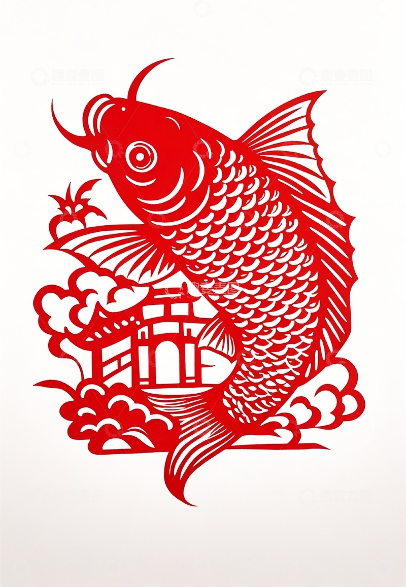 高清大图下载【趣麦麦图】国粹剪纸鲤鱼跃龙门