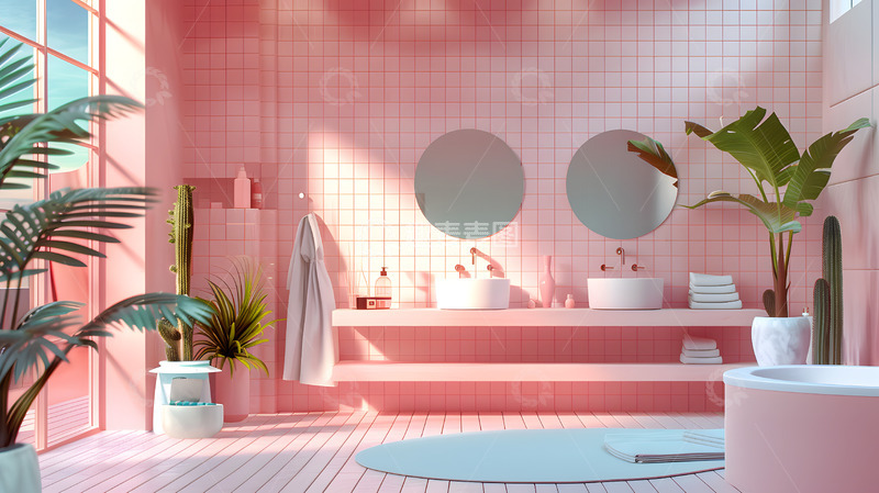 高清大图下载【趣麦麦图】粉红色公共浴室广告