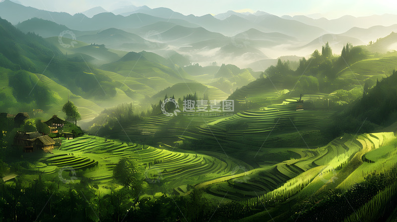 高清大图下载【趣麦麦图】绿色山间梯田摄影1
