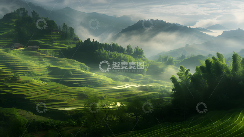 高清大图下载【趣麦麦图】绿色山间梯田摄影
