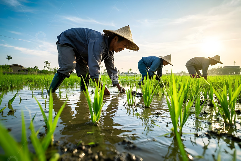 高清大图下载【趣麦麦图】田间劳动农民插秧摄影
