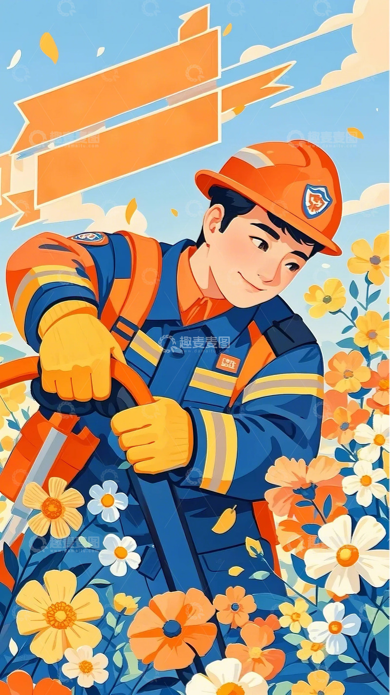高清大图下载【趣麦麦图】劳动节 插画 人物 海报  背景  手绘1