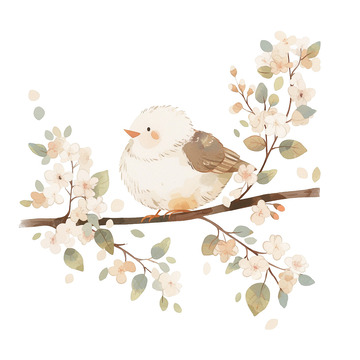 春天春季小鸟与花枝免抠元素2