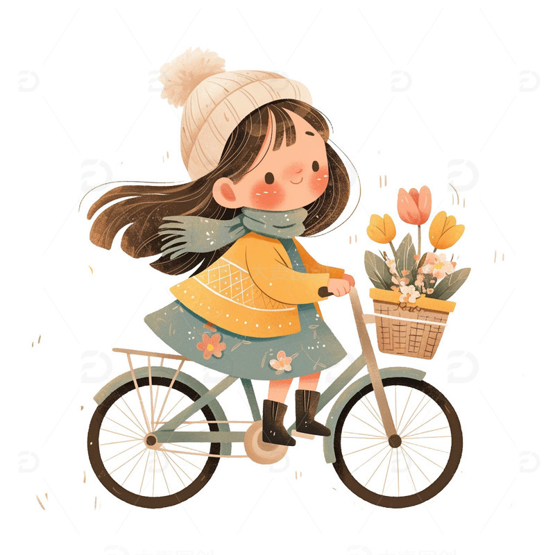 春天春游赏花骑自行车免抠元素1