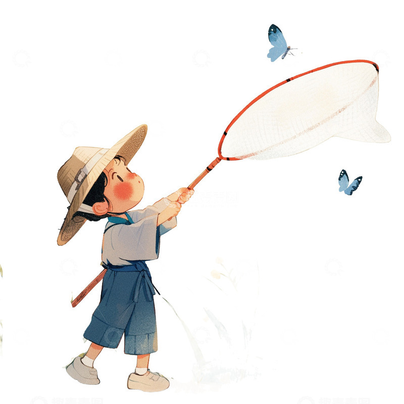 高清大图下载【趣麦麦图】春天小朋友捉蝴蝶免抠元素