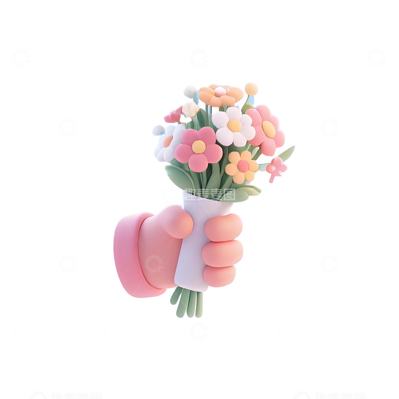 高清大图下载【趣麦麦图】手拿鲜花3d免扣素材8