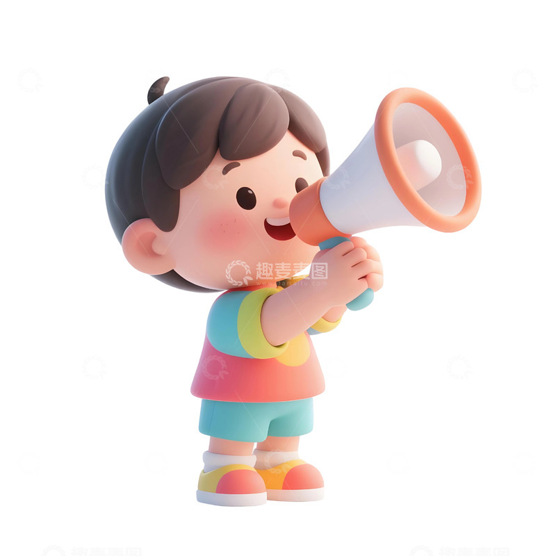 高清大图下载【趣麦麦图】3d小孩手拿喇叭促销免扣素材2