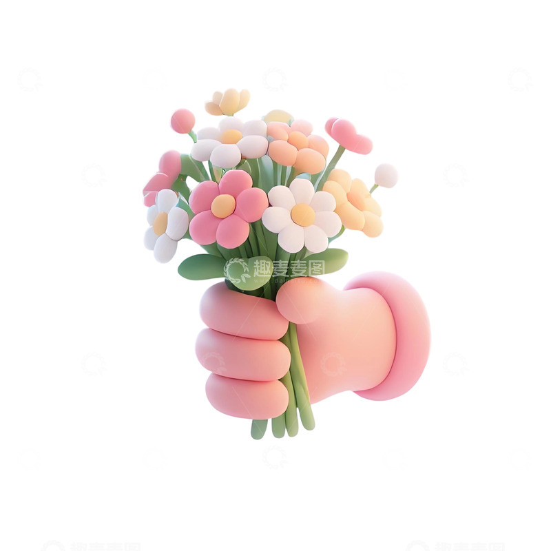 高清大图下载【趣麦麦图】手拿鲜花3d免扣素材6