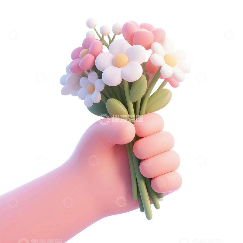 高清大图下载【趣麦麦图】手拿鲜花3d免扣素材
