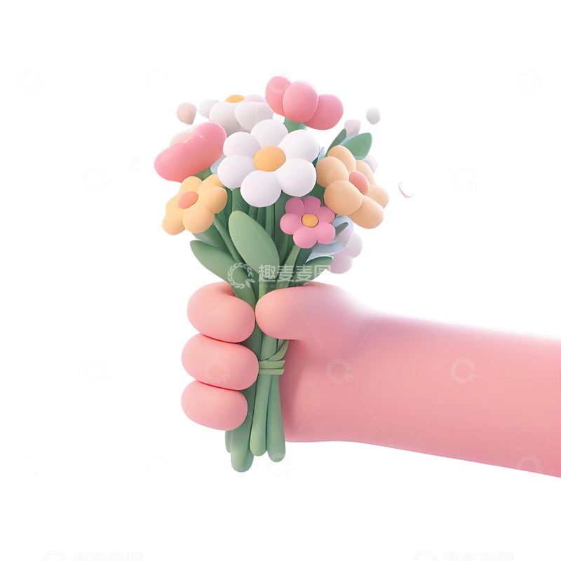 高清大图下载【趣麦麦图】手拿鲜花3d免扣素材2