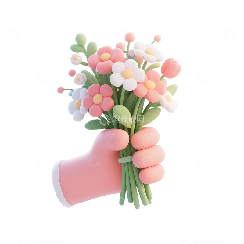 高清大图下载【趣麦麦图】手拿鲜花3d免扣素材5