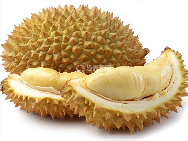 高清大图下载【趣麦麦图】白背景剥开的榴莲果肉组合展示
