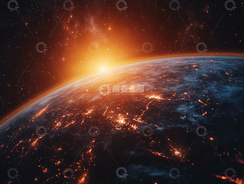 高清大图下载【趣麦麦图】震撼地球日出城市灯光闪耀
