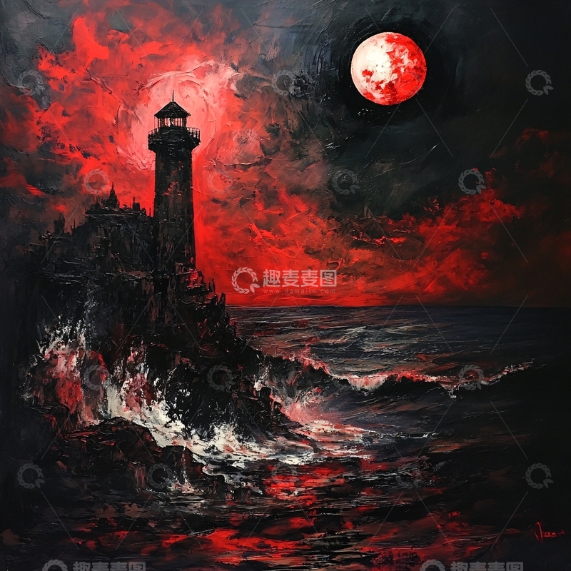 高清大图下载【趣麦麦图】月夜油画