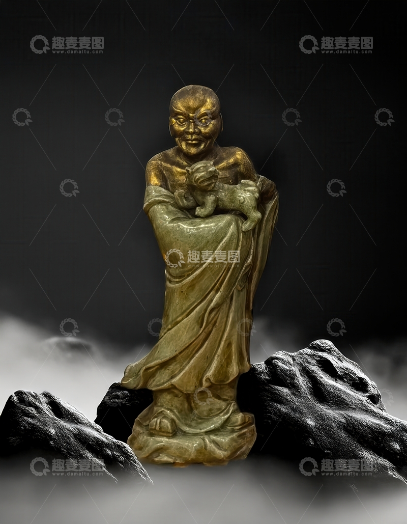 高清大图下载【趣麦麦图】抱兽罗汉塑像