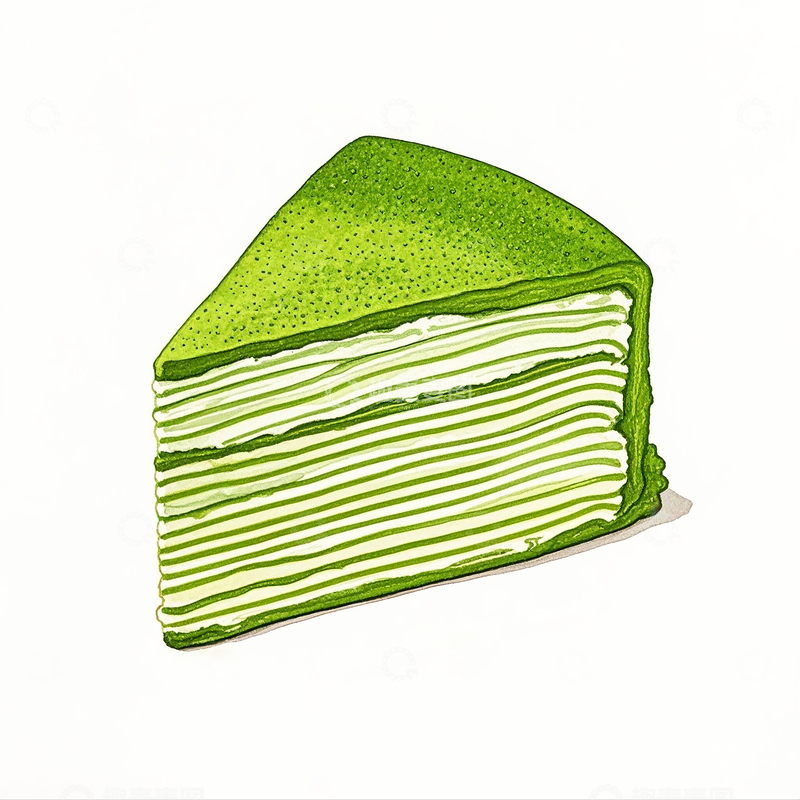 高清大图下载【趣麦麦图】手绘抹茶千层素材