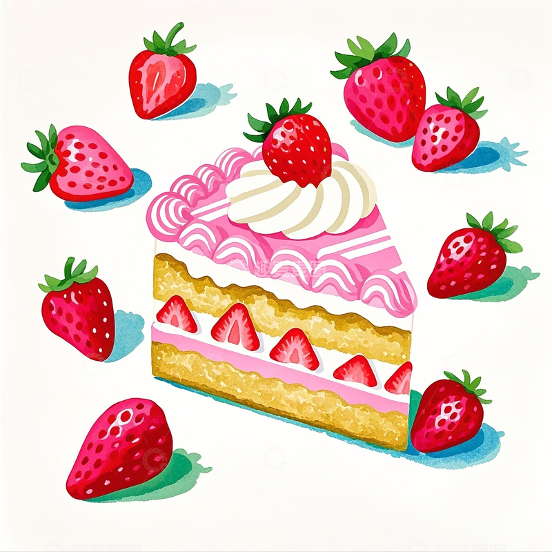 高清大图下载【趣麦麦图】草莓奶油蛋糕卡通插画素材