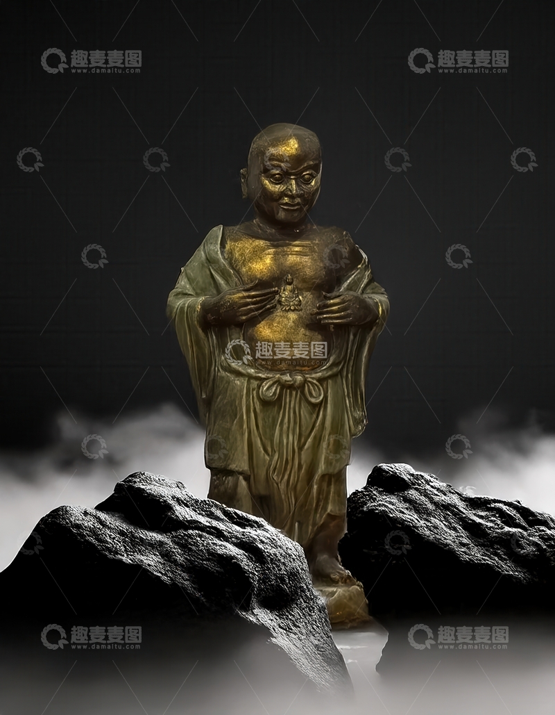 高清大图下载【趣麦麦图】袒腹罗汉雕塑