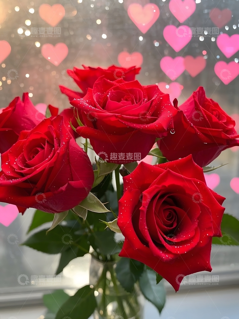 高清大图下载【趣麦麦图】娇艳欲滴盛开的红玫瑰1