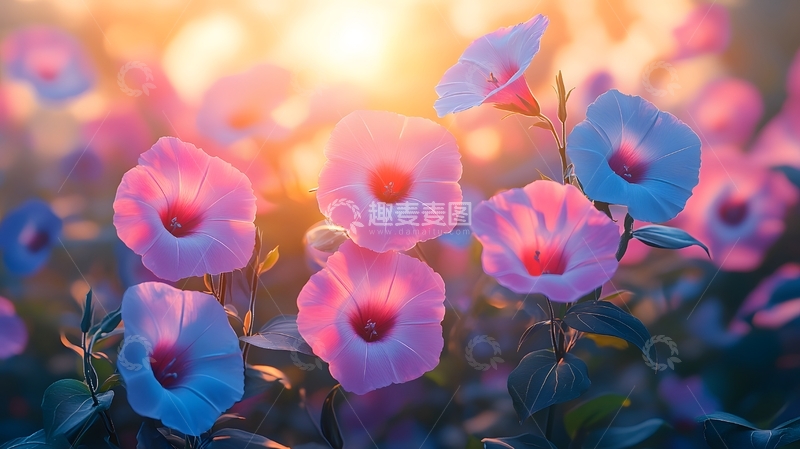 高清大图下载【趣麦麦图】日光下盛开的牵牛花特写