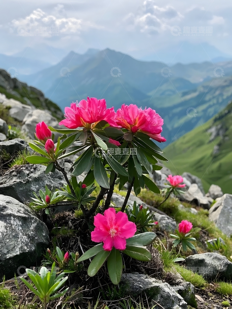 高清大图下载【趣麦麦图】山石间绽放出硕大而艳丽的杜鹃花