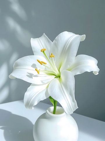  全景拍摄洁白无瑕的百合花 