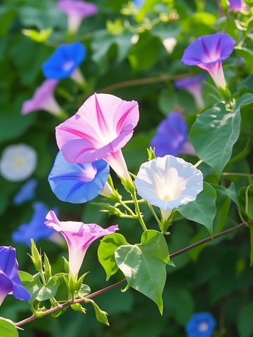 牵牛花藤蔓上喇叭状花朵