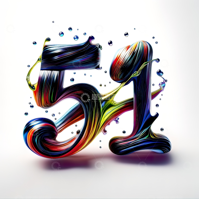 高清大图下载【趣麦麦图】劳动节数字51抽象液态流体艺术字37