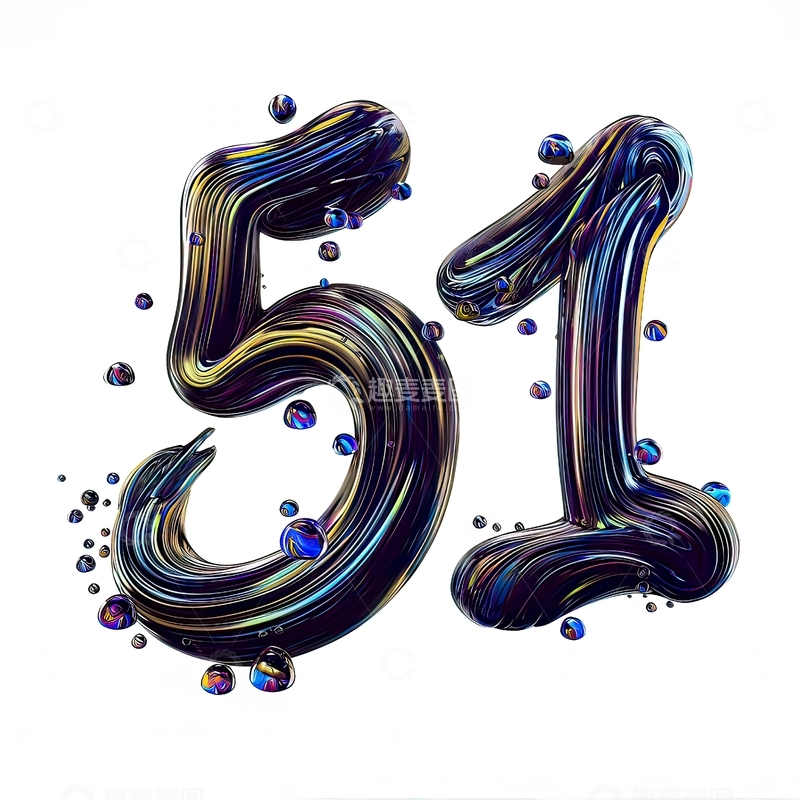 高清大图下载【趣麦麦图】劳动节数字51抽象液态流体艺术字40