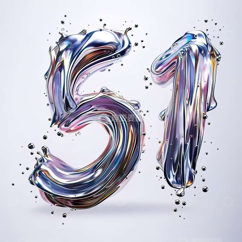 高清大图下载【趣麦麦图】劳动节数字51抽象液态流体艺术字31