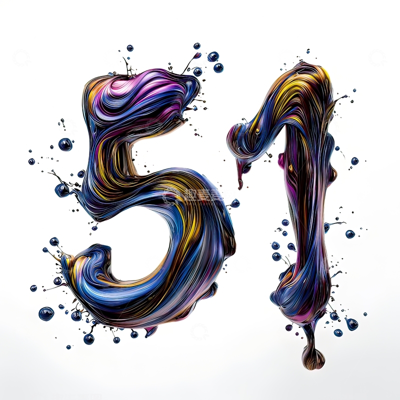 高清大图下载【趣麦麦图】劳动节数字51抽象液态流体艺术字35