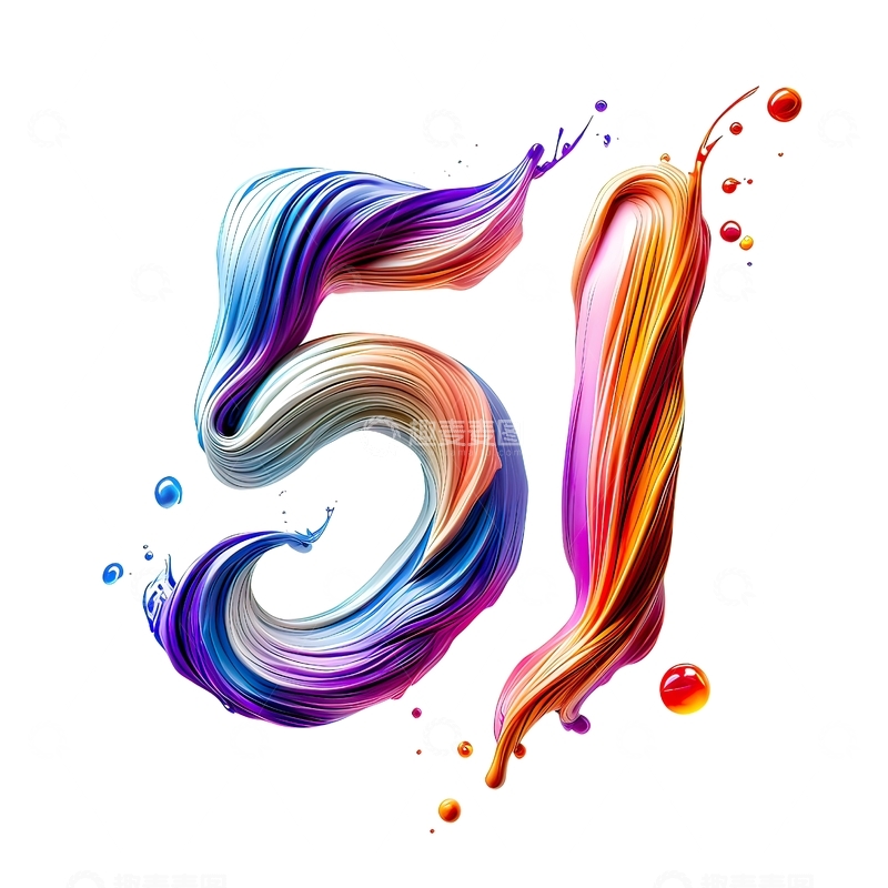 高清大图下载【趣麦麦图】劳动节数字51抽象液态流体艺术字19