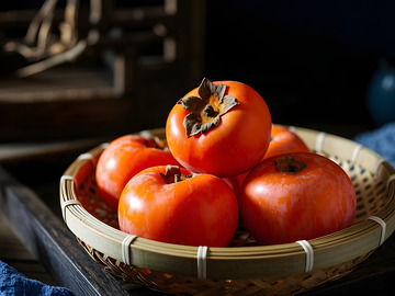 丰收季节的美味柿子摄影图