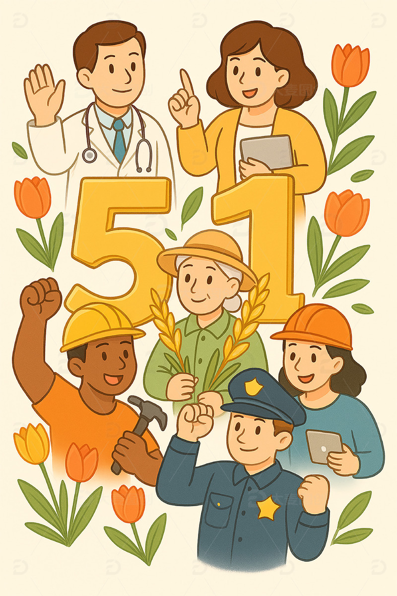 劳动者的光辉形象卡通插画