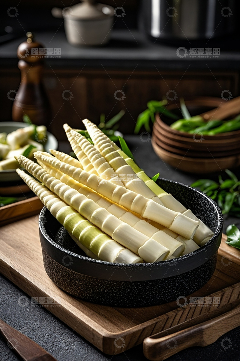 高清大图下载【趣麦麦图】剥开的新鲜春笋竹笋