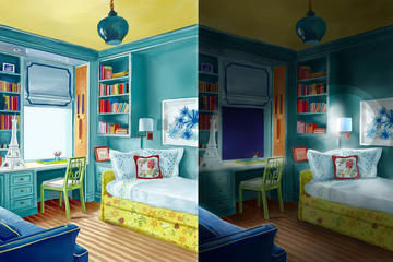 手绘插画卧室场景图