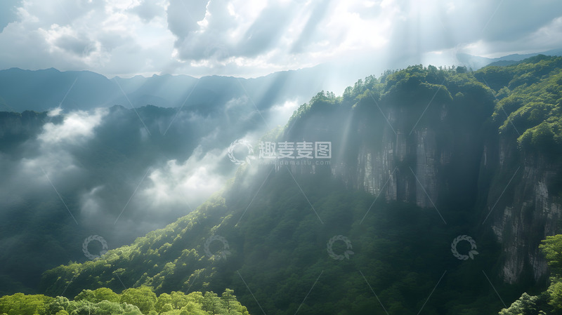 高清大图下载【趣麦麦图】云雾大山的丁达尔效应1